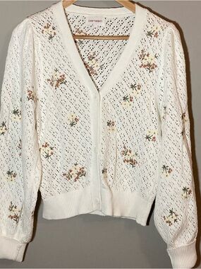DRIFTWOOD Provence Floral Embroidery Cotton Pointelle Cardigan
